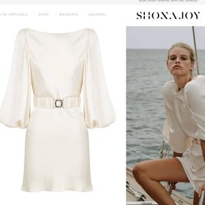 SHONA JOY- LA LUNE BALLOON SLEEVE MINI DRESS WITH BELT - CREAM